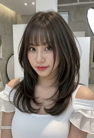 ロング カラー 韓国風レイヤーカラー ライムのヘアスタイル
