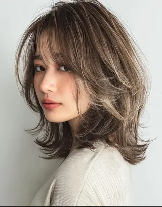 ミディアム カラー デザインカラー✨ 透明感カラー菊地真保のヘアスタイル