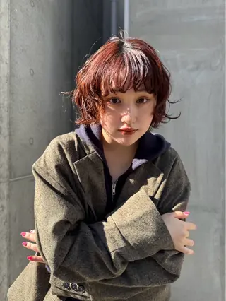 ミディアム カラー パーマ 森田遥奈/透明感カラ ー/Wカラーのヘアスタイル