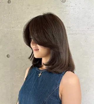 ミディアム ヘルシー/ナチュラル ハイライト・カラーのヘアスタイル