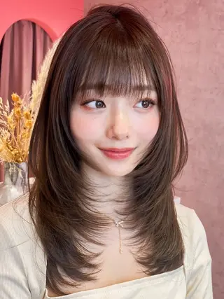 ミディアム カラー 山崎/ボブ縮毛矯正 レイヤー髪質改善のヘアスタイル