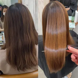 ミディアム パーマ 髪質改善縮毛矯正 ボブレイヤーRINAのヘアスタイル