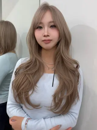 ロング カラー 韓国ヘア💖ワンホン ブリーチなしWカラーのヘアスタイル