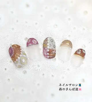 ネイル ショートネイル 森のさんぽ道のネイルデザイン