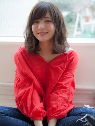 ミディアム カラー パーマ ヘアアレンジ 髪質改善/韓国風 レイヤー/田村祐樹のヘアスタイル