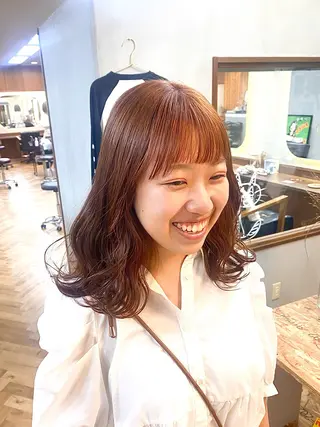 ミディアム カラー パーマ ヘアアレンジ ハル🌸柔色/ ブリーチなし/艶髪のヘアスタイル