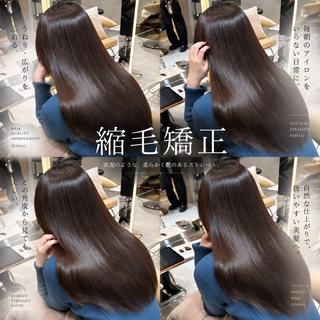ロング たなか れいや 縮毛×透明感カラーのヘアスタイル