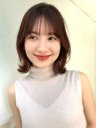 ミディアム 縮毛矯正/小顔前髪 ボブ 秋本凌汰のヘアスタイル
