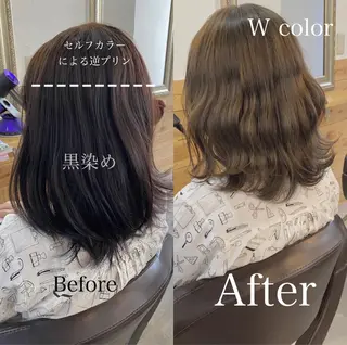 ミディアム カラー ヘアアレンジ ネイル マツエク・マツパ ハイライト、レイヤー カット/西梅田/中西のヘアスタイル