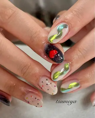 ネイル tsumeya ゆるかわ手描きネイルのネイルデザイン