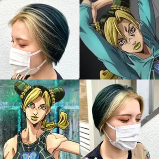 ショート カラー インナーカラー 推し ブリーチ 髪質改善のヘアスタイル