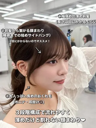 セミロング 割れない顔まわり× 小顔補正レイヤー難波のヘアスタイル