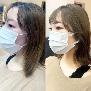 ミディアム カラー パーマ ヘアアレンジ メンズ キッズ ネイル マツエク・マツパ アイブロウ 似合せレイヤー/ 柔らか透明感カラーのヘアスタイル