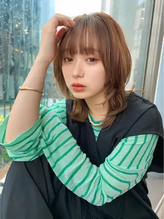 ミディアム ヘアアレンジ 縮毛矯正/小顔前髪 ボブ 秋本凌汰のヘアスタイル