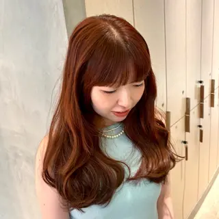 セミロング カラー 顔周りレイヤー/ オリーブカラー/ゆうのヘアスタイル