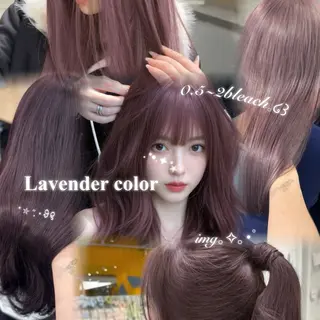 セミロング カラー ヘアアレンジ 🤍淡色ピンク&ラベ ンダーYUKI🤍のヘアスタイル