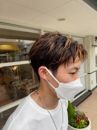 ショート カラー メンズ 切りっぱなしボブ/ 三瀬翔のヘアスタイル