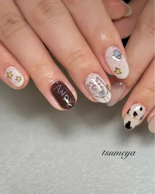 ネイル tsumeya ゆるかわ手描きネイルのネイルデザイン
