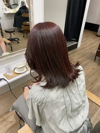 セミロング カラー 縮毛矯正/暖色カラー ピンクベージュのヘアスタイル