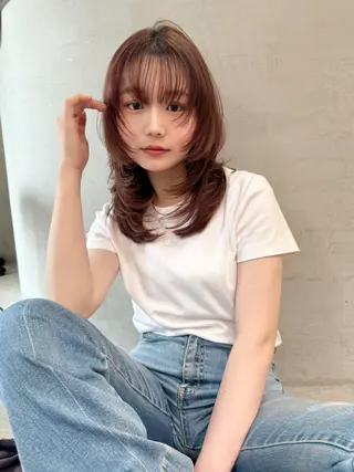 セミロング 💙レイヤー縮毛矯正 大宮/虎白💙のヘアスタイル