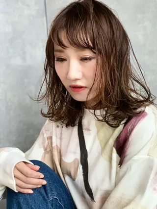 ミディアム カラー パーマ ヘアアレンジ ショートカット fropeのヘアスタイル