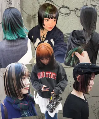 ショート カラー パーマ ヘアアレンジ デザインカラー/ボブ ブリーチカラー/ユリのヘアスタイル