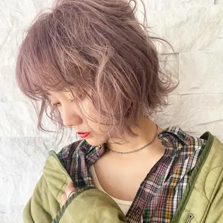 ショート カラー ヘアアレンジ 福岡似合わせレイヤー /ウルフ/ハイトーンのヘアスタイル
