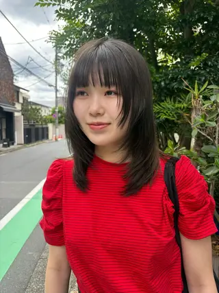 ミディアム カラー パーマ レイヤー/透明感/ ブリーチなし/わかなのヘアスタイル