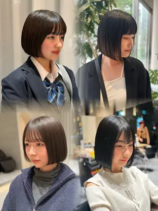 ミディアム ミオ💎ショート 透ける暗髪のヘアスタイル