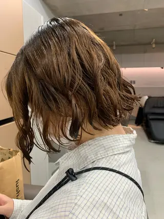 ミディアム パーマ ボブパーマコテ巻き風 パーマNo1深江秀平のヘアスタイル