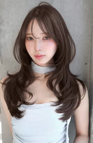 ロング カラー 韓国風レイヤーカラー ライムのヘアスタイル