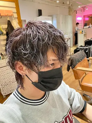 ミディアム カラー パーマ メンズ 【ブリーチ無しW】 【暗髪&暖色系】圭真のヘアスタイル
