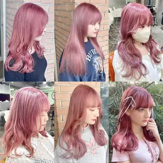 セミロング カラー ヘアアレンジ ピンク系カラー💗 ヘアセット特化のヘアスタイル