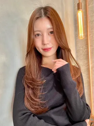 ロング 縮毛矯正 ミディアム レイヤー 顔周り金山のヘアスタイル