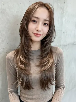 セミロング カラー SALOWIN栄 高須大貴のヘアスタイル