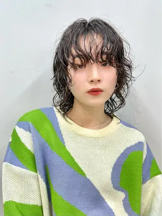 ミディアム カラー パーマ パーマウルフショート 濱田匠のヘアスタイル