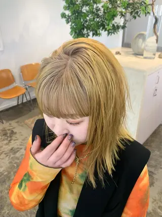ミディアム カラー 似合わせカット ケアパーマ喜来雅由のヘアスタイル