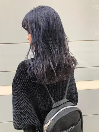 セミロング カラー ヘアアレンジ ブリーチダブルカラー 元町三宮/三ノ宮のヘアスタイル