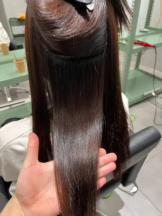 ロング パーマ 縮毛矯正/暖色カラー ピンクベージュのヘアスタイル