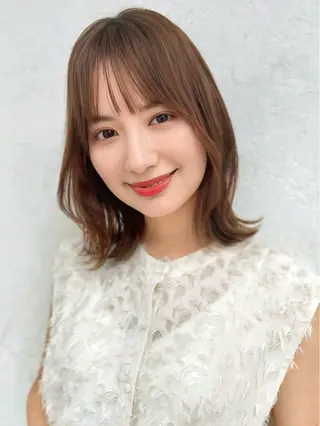 ミディアム 縮毛矯正/小顔前髪 ボブ 秋本凌汰のヘアスタイル