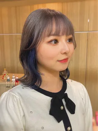 ミディアム カラー SHIN🌿柏美容師 レイヤーボブカラーのヘアスタイル
