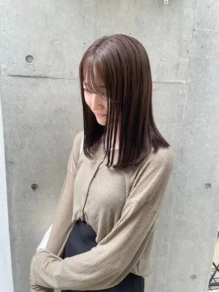 ミディアム カラー 縮毛矯正ボブ&顔まわ レイヤー♡TOMOEのヘアスタイル