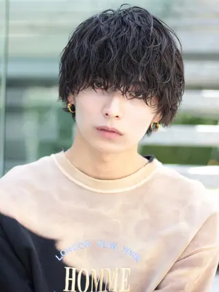 パーマ メンズ シャドウ/フェザー 朝崎倭斗のヘアスタイル
