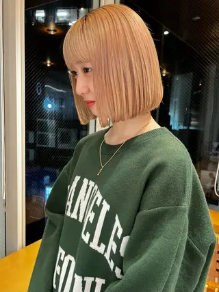 ミディアム カラー 縮毛矯正ボブ&顔まわ レイヤー♡TOMOEのヘアスタイル