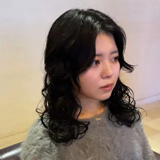 ミディアム パーマ 韓国風パーマ🌿コテ 巻き風パーマ/るいのヘアスタイル
