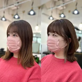 ミディアム カラー パーマ ヘアアレンジ メンズ キッズ ネイル マツエク・マツパ アイブロウ 似合せレイヤー/ 柔らか透明感カラーのヘアスタイル