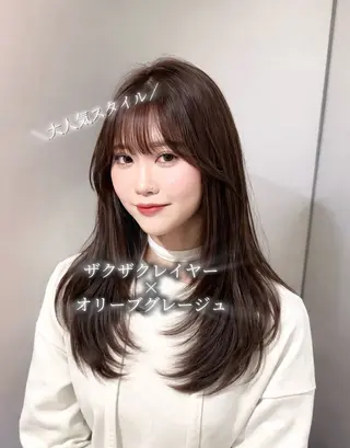 セミロング 💎韓国レイヤー×顔 周りカットゆうま💎のヘアスタイル