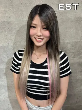 カラー ロング ヘアアレンジ メンズ エクステ MORI エクステMARIKAのヘアスタイル