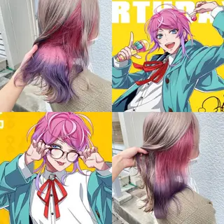 セミロング カラー インナーカラー 推し ブリーチ 髪質改善のヘアスタイル