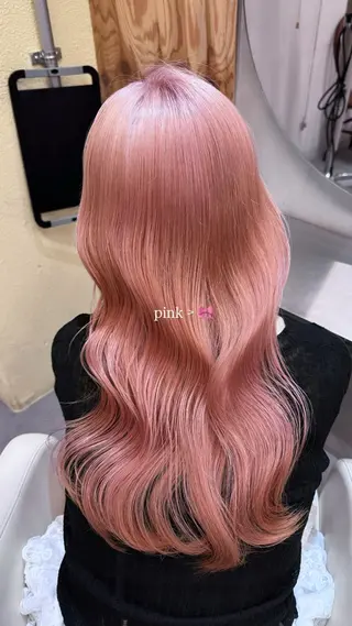 ロング カラー 縮毛矯正/暖色カラー ピンクベージュのヘアスタイル